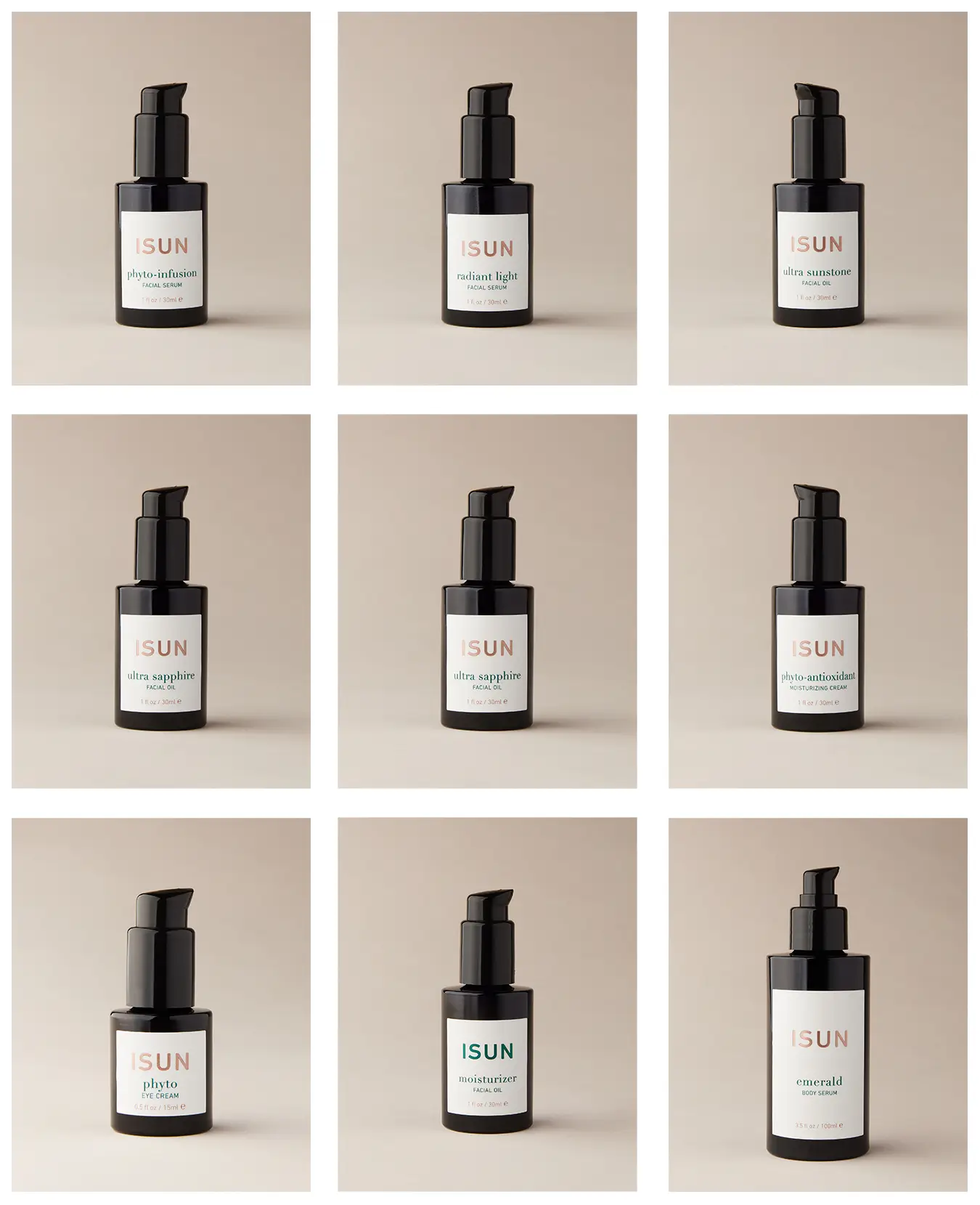 A grid of nine ISUN products all containing Vitamin C.