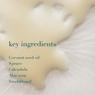 Close-up of a cream with text listing key ingredients on a light background