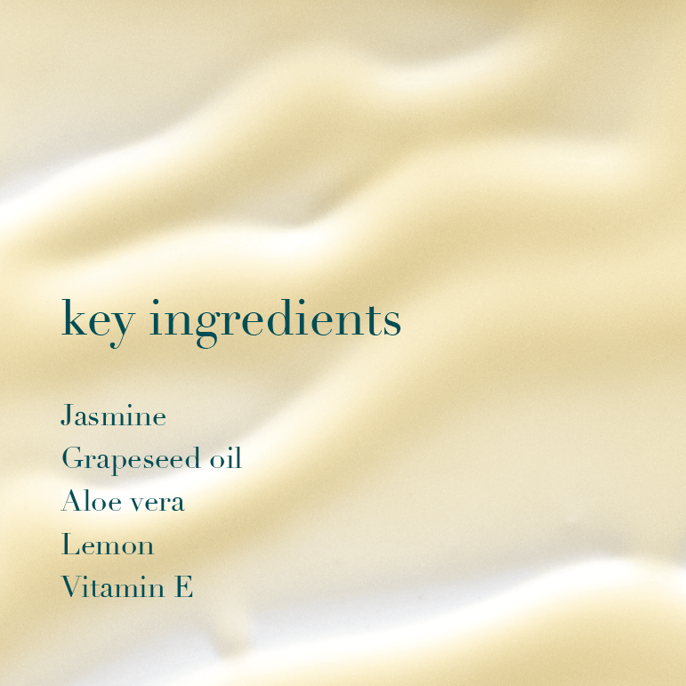 List of key ingredients on a creamy product background