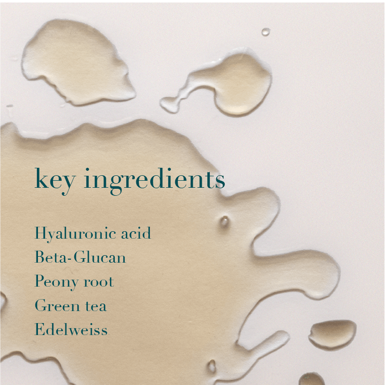 List of key ingredients with liquid shapes on a light background