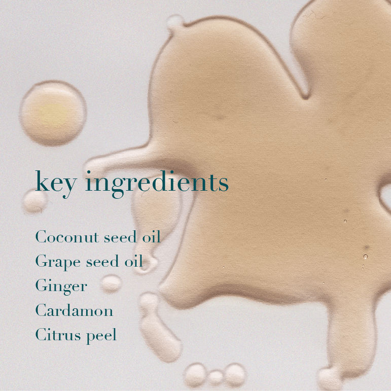 Key ingredients of a skincare product with liquid droplets on a light background