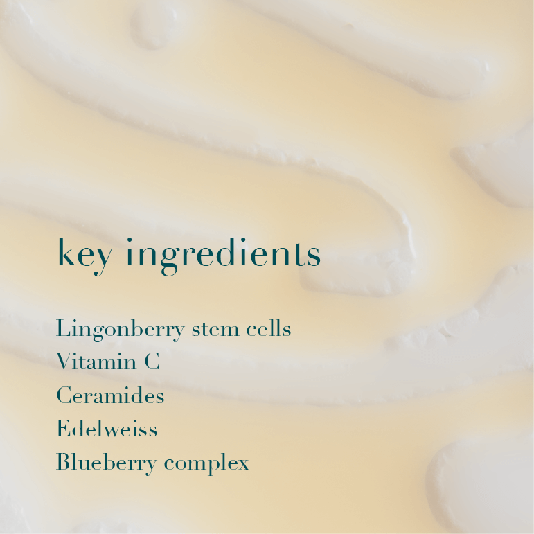 Product texture with text overlay listing key ingredients.