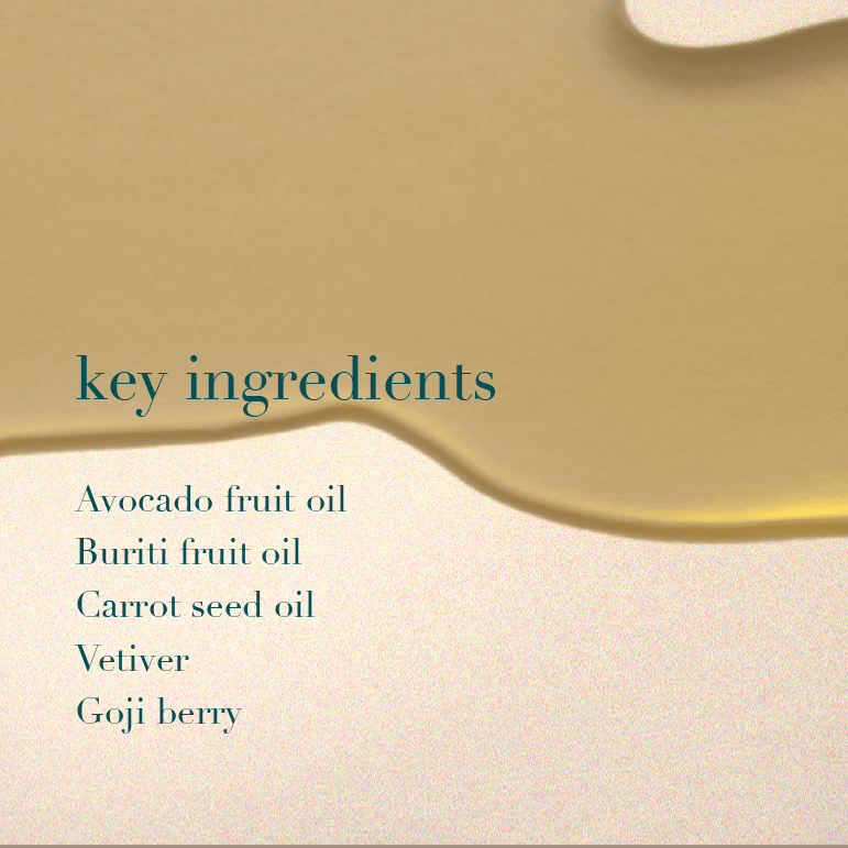 List of key ingredients for a skincare product on a beige background