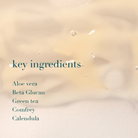 List of key ingredients on a beige background with and product texture