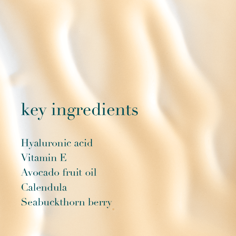 List of key ingredients on a beige product texture background